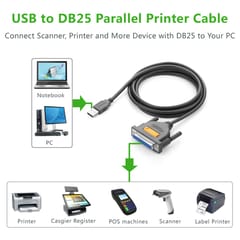Ugreen 2m USB 2.0 Male To DB25 Female Parallel Printer Adapter Cable For Printer, Inkjet, Laser etc.- Gray (20224)