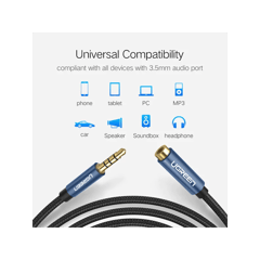 Ugreen 1m 3.5mm Male To 3.5mm Female Audio Extension Cable With Aluminum Case & Braided Support Mic (40673)