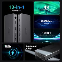UGREEN 13 in 1 USB C 4K ট্রিপল ডিসপ্লে মাল্টিফাংশনাল অ্যাডাপ্টার ডুয়াল HDMI, DP, 4 Usb A পোর্ট, Usb C পোর্ট, 100W PD, 1Gbps ইথারনেট, SD/TF কার্ড রিডার, Dell XPS ThinkPad এর জন্য অডিও এবং আরও অনেক কিছু। (15978)